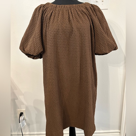 NWT Jade Gather Neck Tie Back Brown Textured‎ Dress - Brown XS - Picture 5 of 12